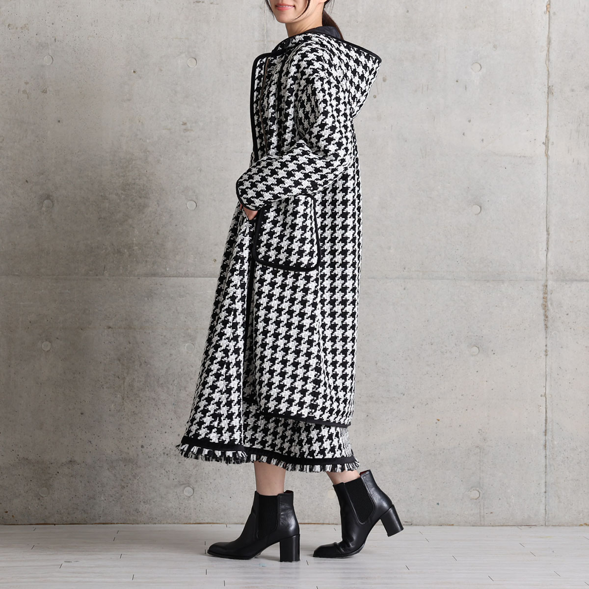 12月上旬届け予定『Tulle houndstooth tweed』2WAY Long Coat 【全2色】の画像