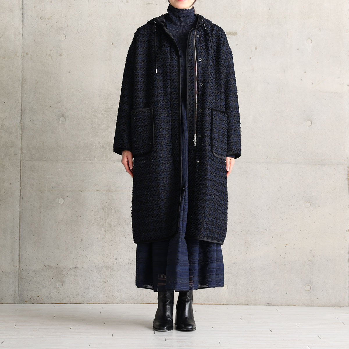 12月上旬届け予定『Tulle houndstooth tweed』2WAY Long Coat 【全2色】の画像