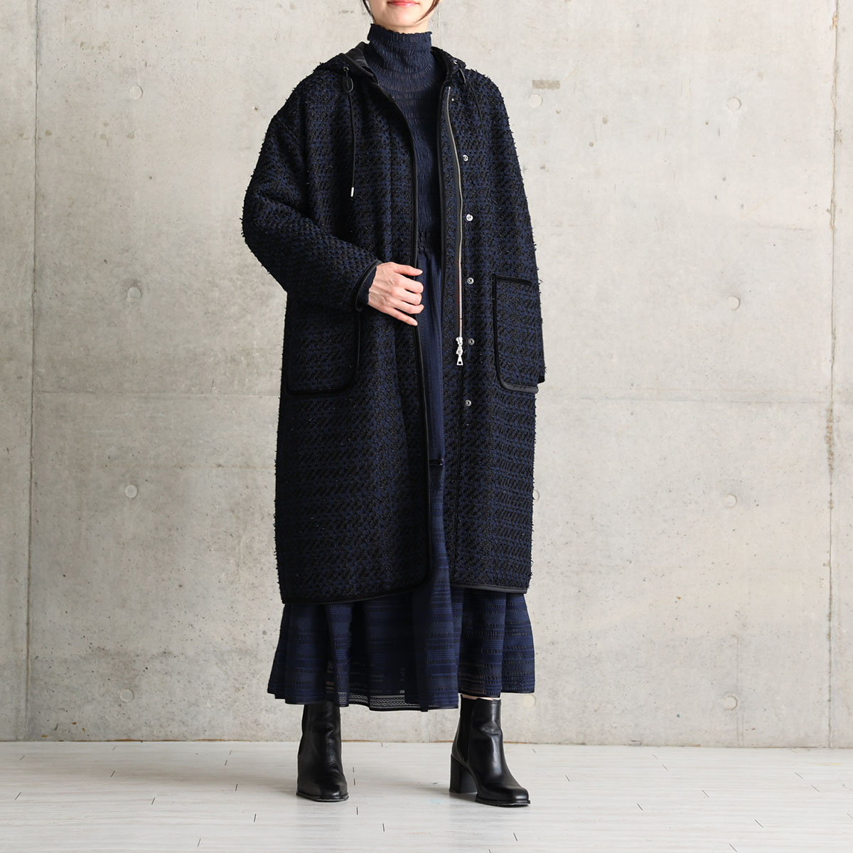 12月上旬届け予定『Tulle houndstooth tweed』2WAY Long Coat 【全2色】の画像