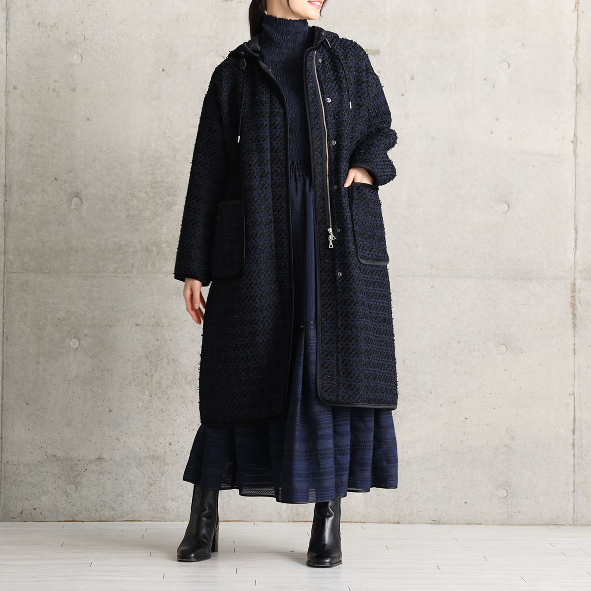 12月上旬届け予定『Tulle houndstooth tweed』2WAY Long Coat 【全2色】の画像