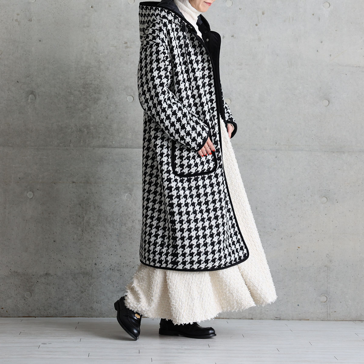 12月上旬届け予定『Tulle houndstooth tweed』2WAY Long Coat 【全2色】の画像