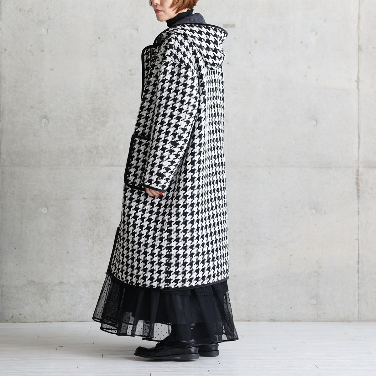 12月上旬届け予定『Tulle houndstooth tweed』2WAY Long Coat 【全2色】の画像