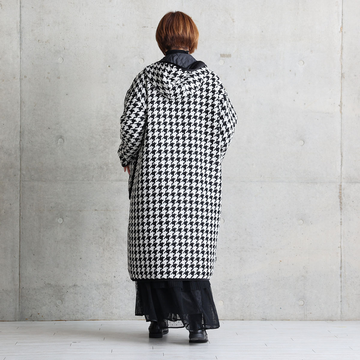 12月上旬届け予定『Tulle houndstooth tweed』2WAY Long Coat 【全2色】の画像