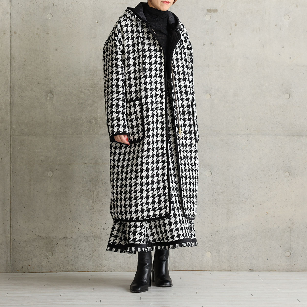 12月上旬届け予定『Tulle houndstooth tweed』2WAY Long Coat 【全2色】の画像