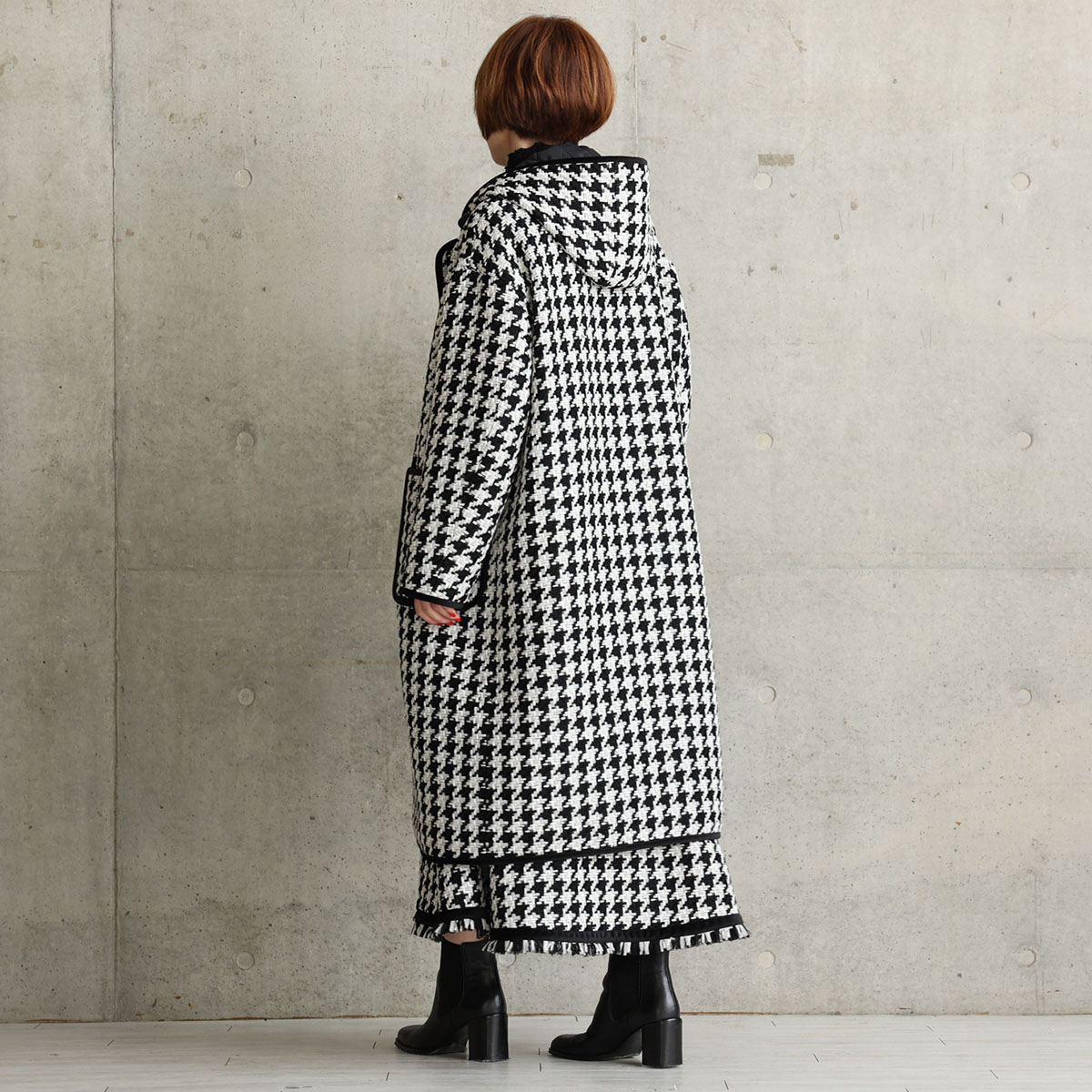 12月上旬届け予定『Tulle houndstooth tweed』2WAY Long Coat 【全2色】の画像