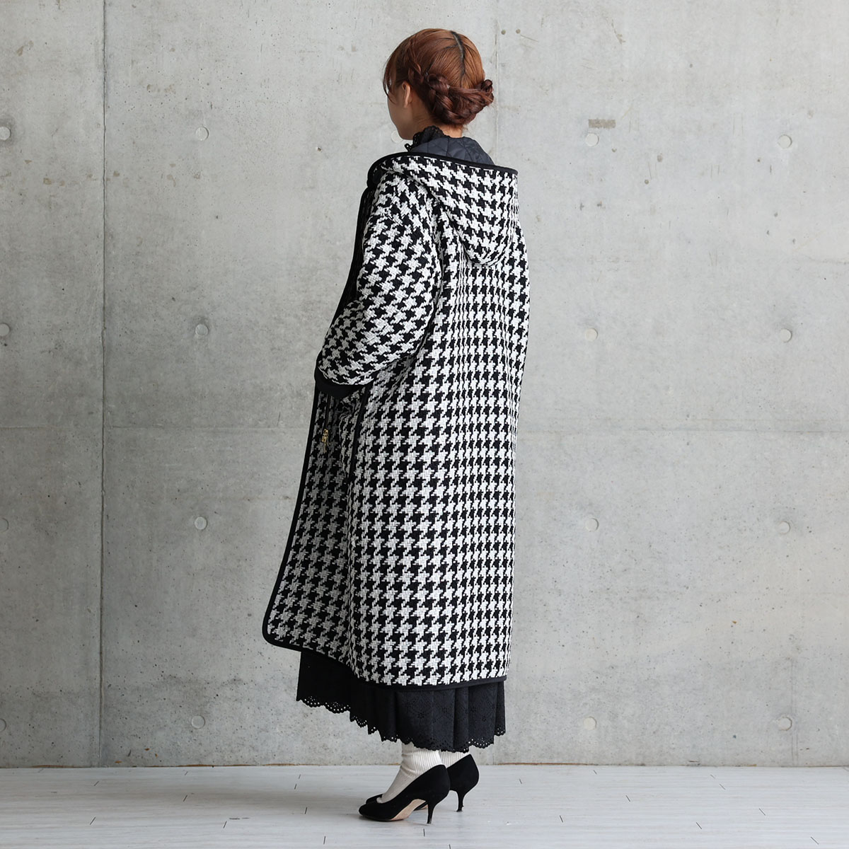 12月上旬届け予定『Tulle houndstooth tweed』2WAY Long Coat 【全2色】の画像