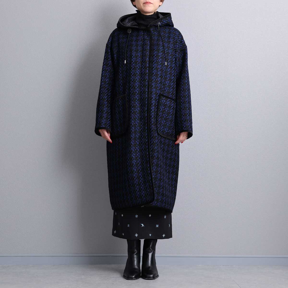 12月上旬届け予定『Tulle houndstooth tweed』2WAY Long Coat 【全2色】の画像