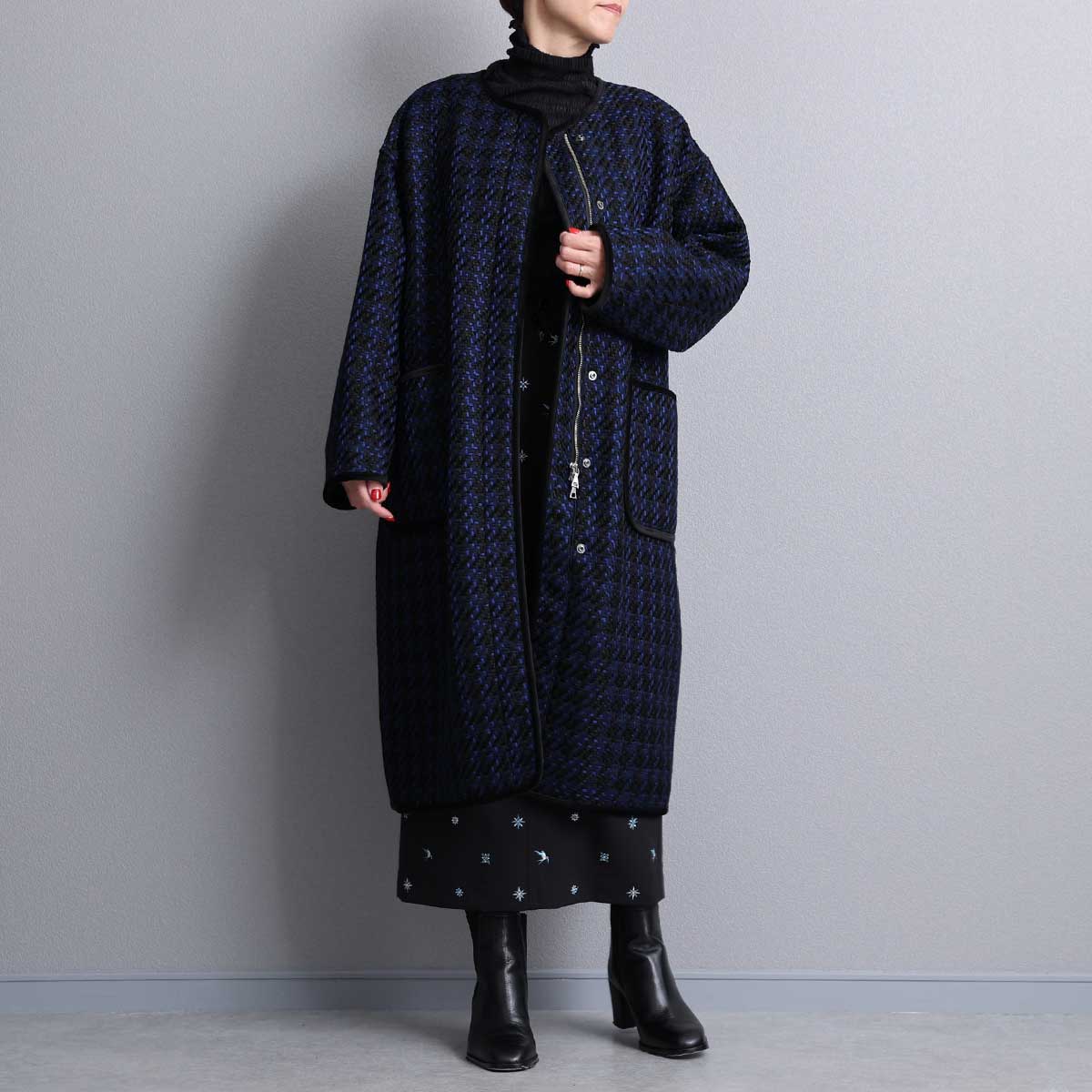 12月上旬届け予定『Tulle houndstooth tweed』2WAY Long Coat 【全2色】の画像