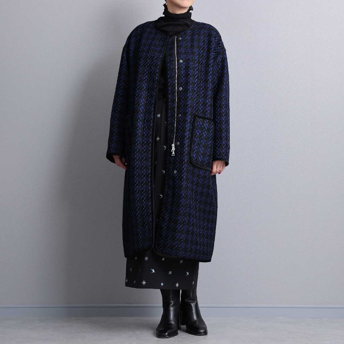 12月上旬届け予定『Tulle houndstooth tweed』2WAY Long Coat 【全2色】の画像