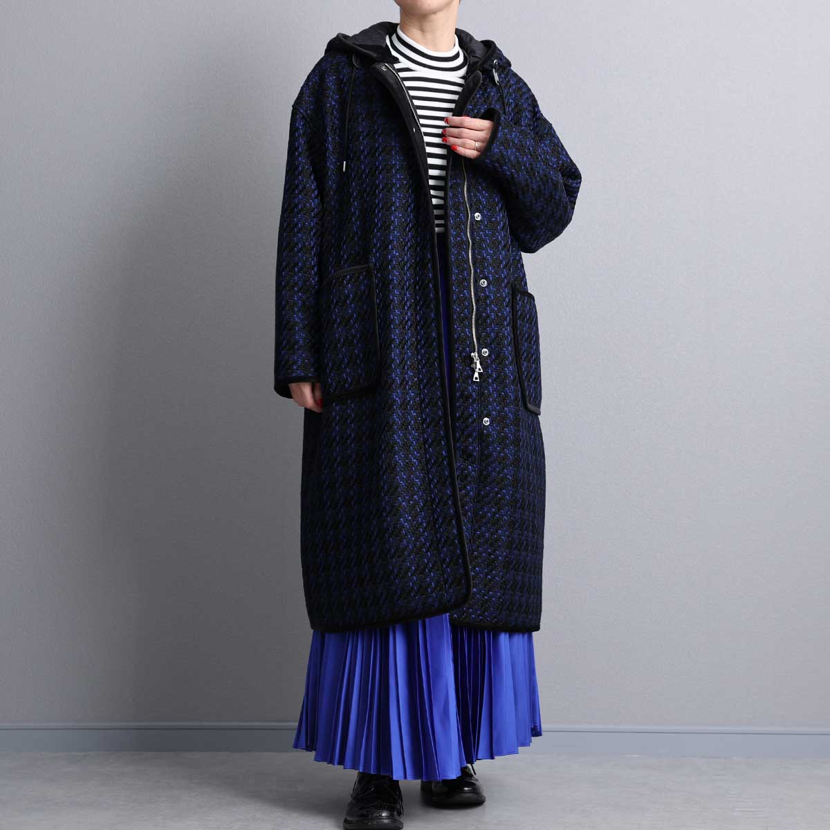 12月上旬届け予定『Tulle houndstooth tweed』2WAY Long Coat 【全2色】の画像