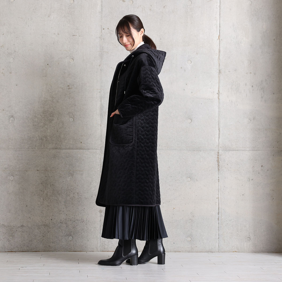 12月下旬お届け予定『Stella quilt velvet』2WAY Long Coat【全1色】の画像