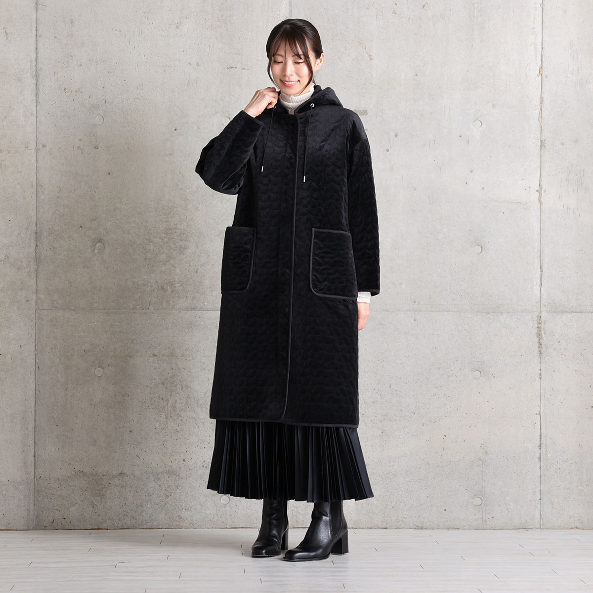 12月下旬お届け予定『Stella quilt velvet』2WAY Long Coat【全1色】の画像