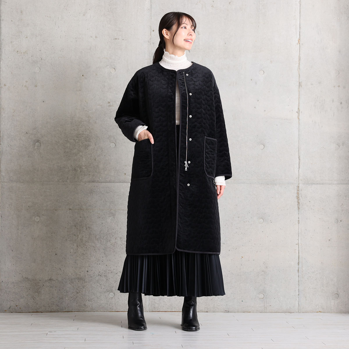 12月下旬お届け予定『Stella quilt velvet』2WAY Long Coat【全1色】の画像