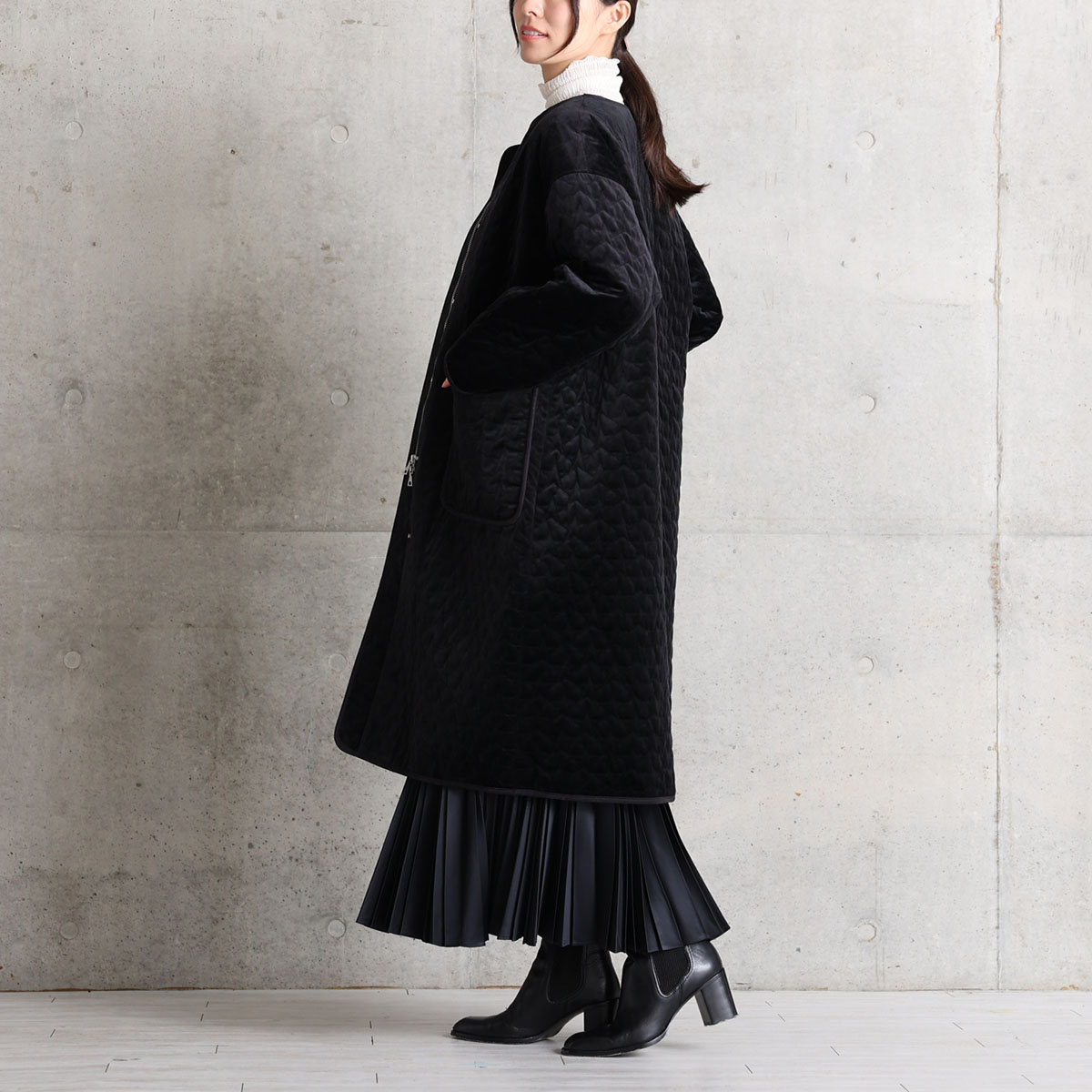 12月下旬お届け予定『Stella quilt velvet』2WAY Long Coat【全1色】の画像