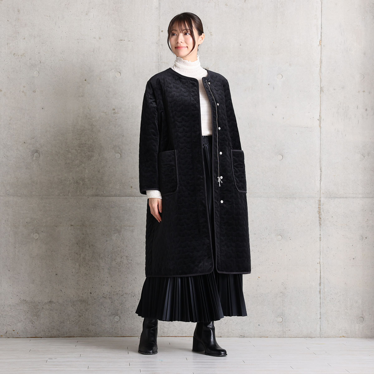 12月下旬お届け予定『Stella quilt velvet』2WAY Long Coat【全1色】の画像