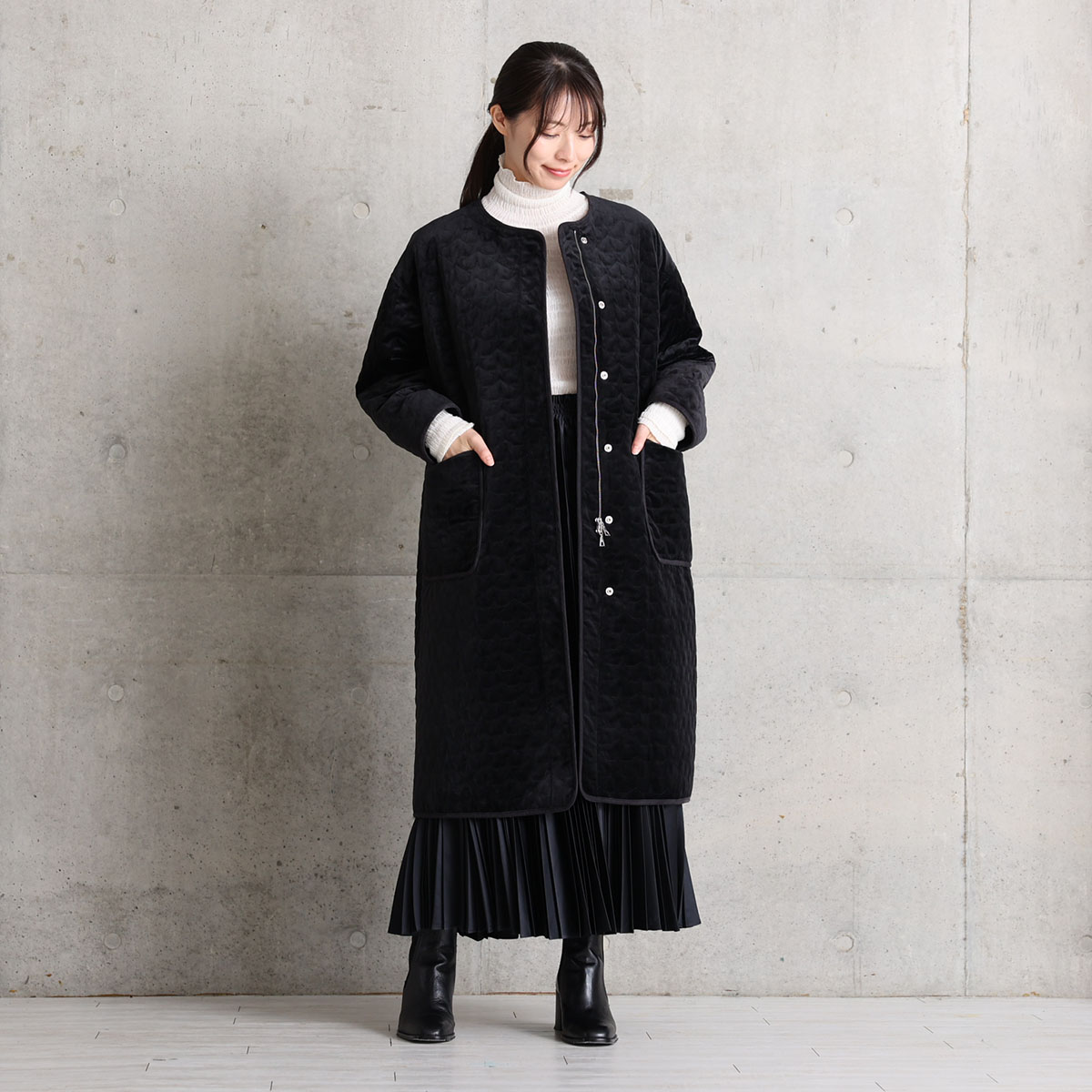 12月下旬お届け予定『Stella quilt velvet』2WAY Long Coat【全1色】の画像