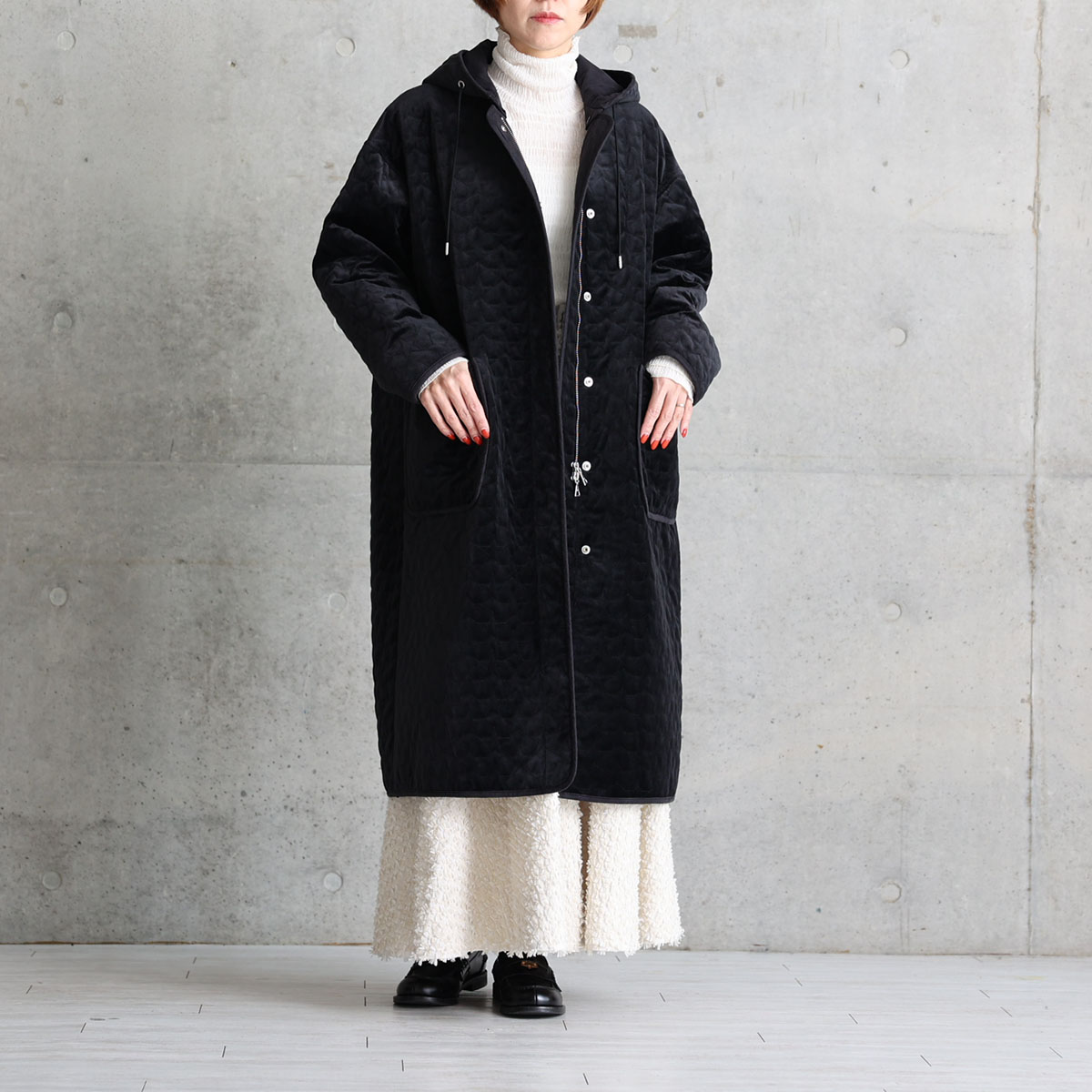 12月下旬お届け予定『Stella quilt velvet』2WAY Long Coat【全1色】の画像