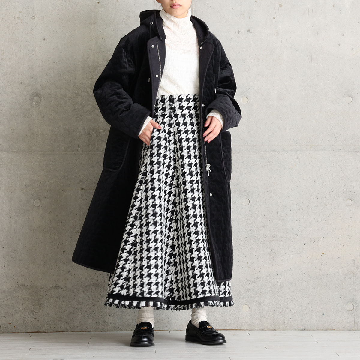 12月下旬お届け予定『Stella quilt velvet』2WAY Long Coat【全1色】の画像