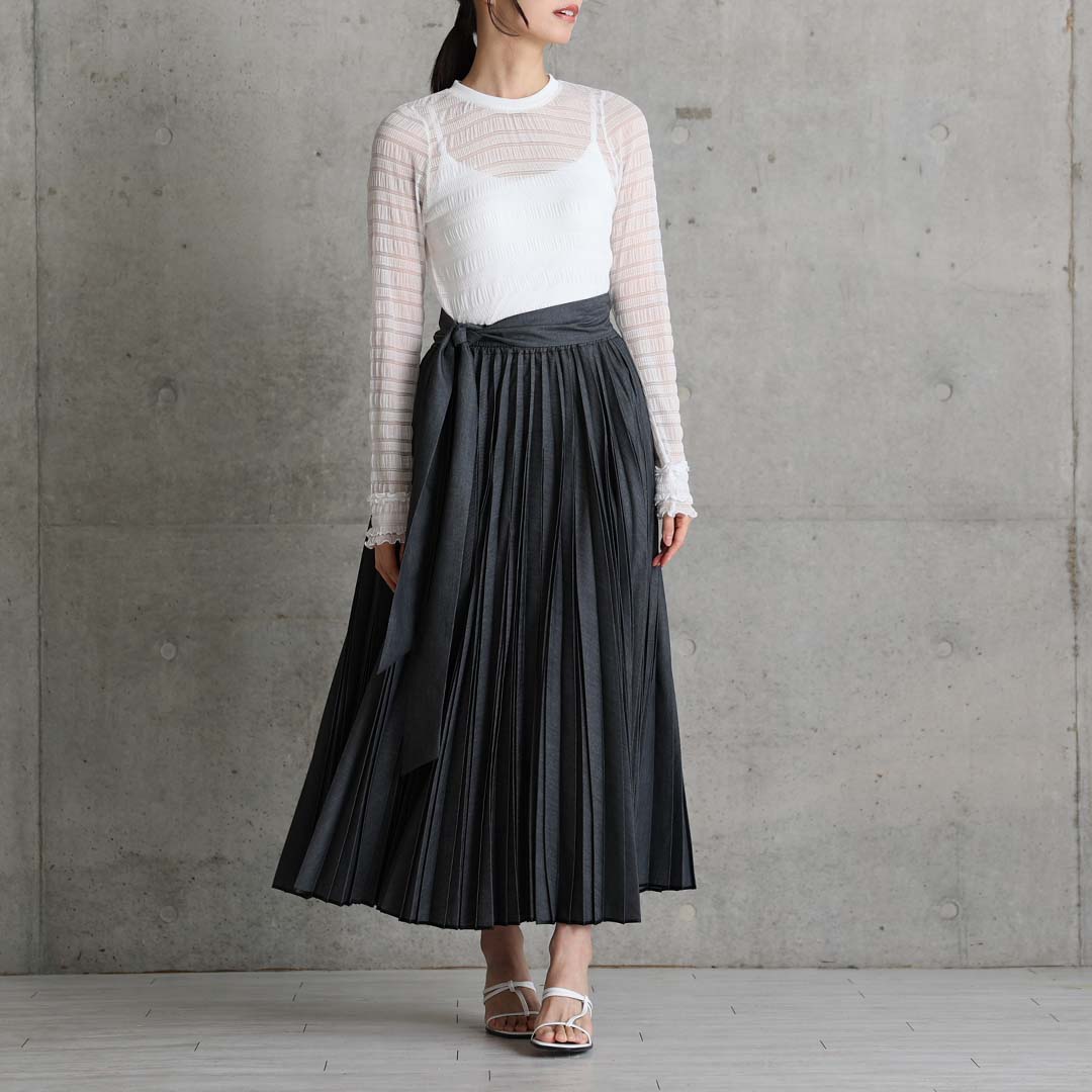 2月中旬～下旬お届け予定 『Inflexion pleats』 Long skirt 【全4色】の画像