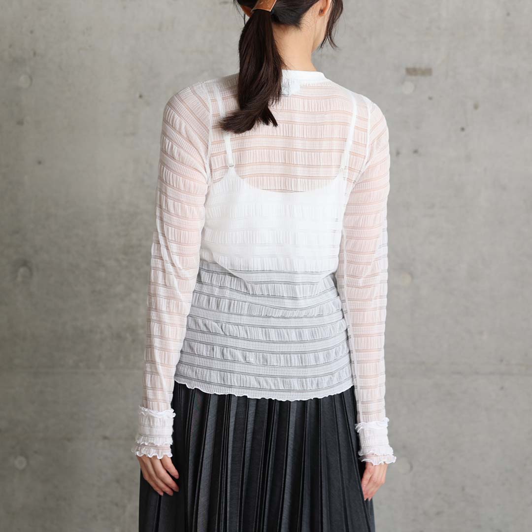 3月中旬~下旬お届け予定『Sheer border lace』 Crew-neck tops【全3色】の画像