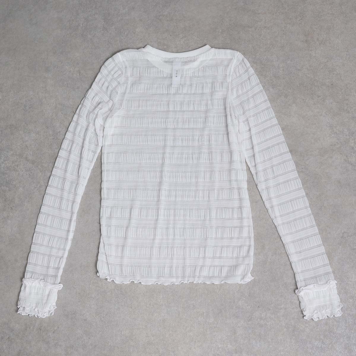 3月中旬~下旬お届け予定『Sheer border lace』 Crew-neck tops【全3色】の画像