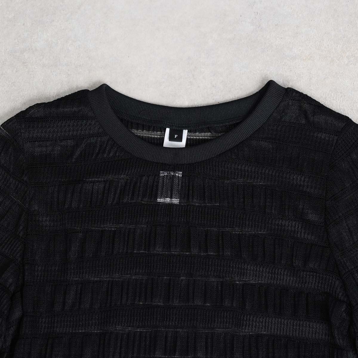 3月中旬~下旬お届け予定『Sheer border lace』 Crew-neck tops【全3色】の画像