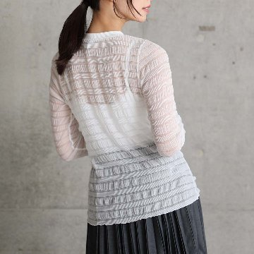 3月中旬~下旬お届け予定『Sheer border lace』 Crew-neck tops【全3色】の画像