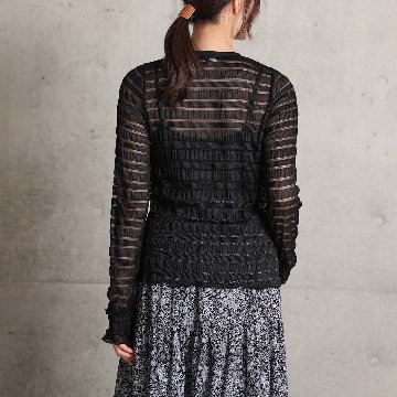 3月中旬~下旬お届け予定『Sheer border lace』 Crew-neck tops【全3色】の画像