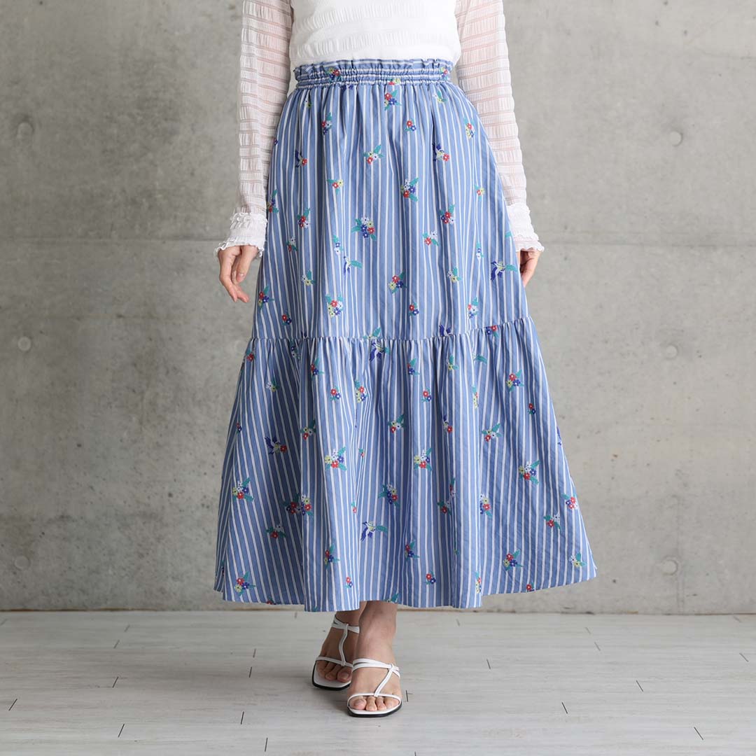 4月中旬～下旬お届け予定『Robin stripe』 Tiered skirt 【全3色】の画像