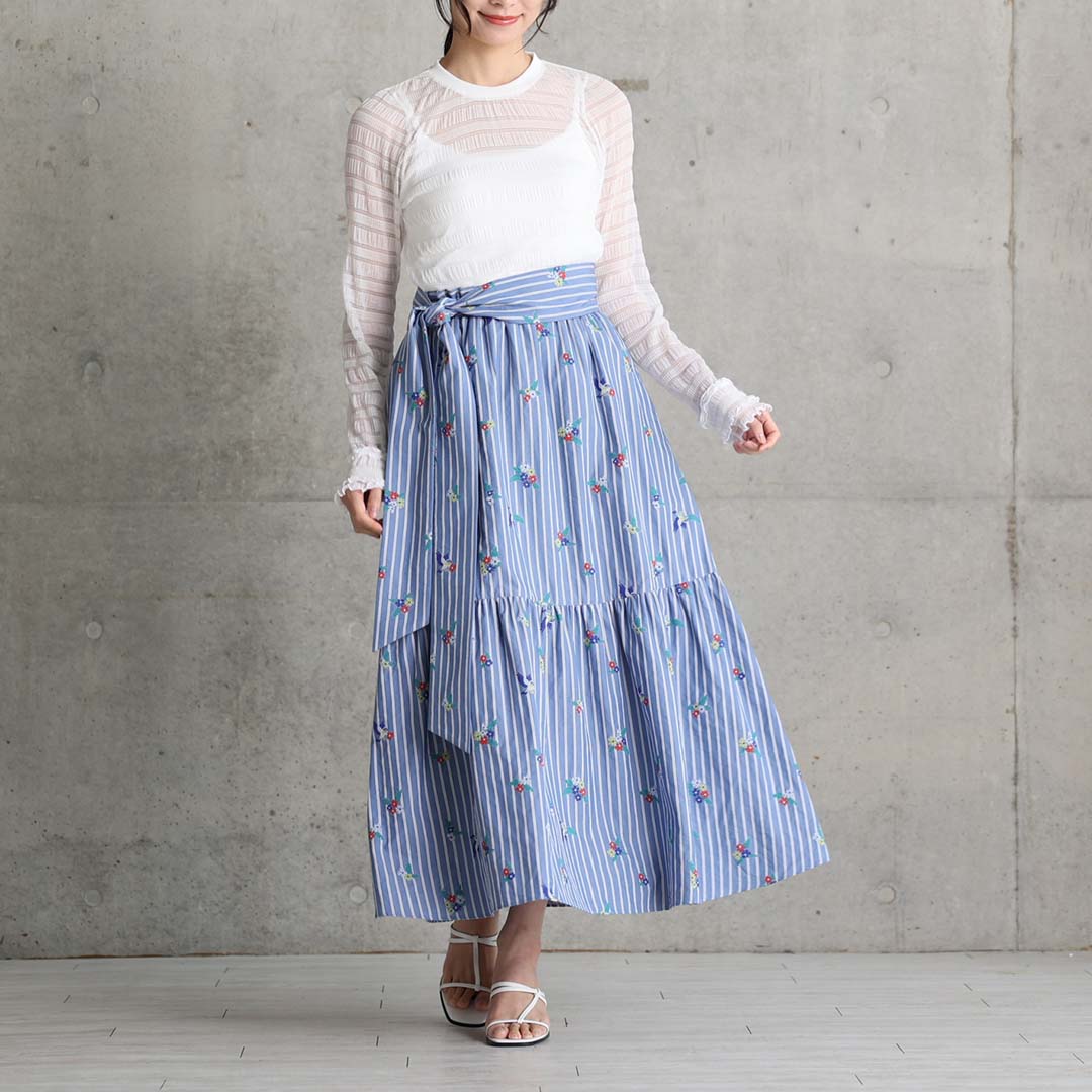 4月中旬～下旬お届け予定『Robin stripe』 Tiered skirt 【全3色】の画像