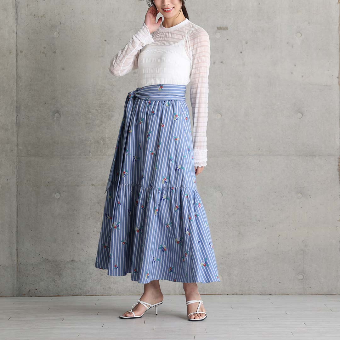 4月中旬～下旬お届け予定『Robin stripe』 Tiered skirt 【全3色】の画像