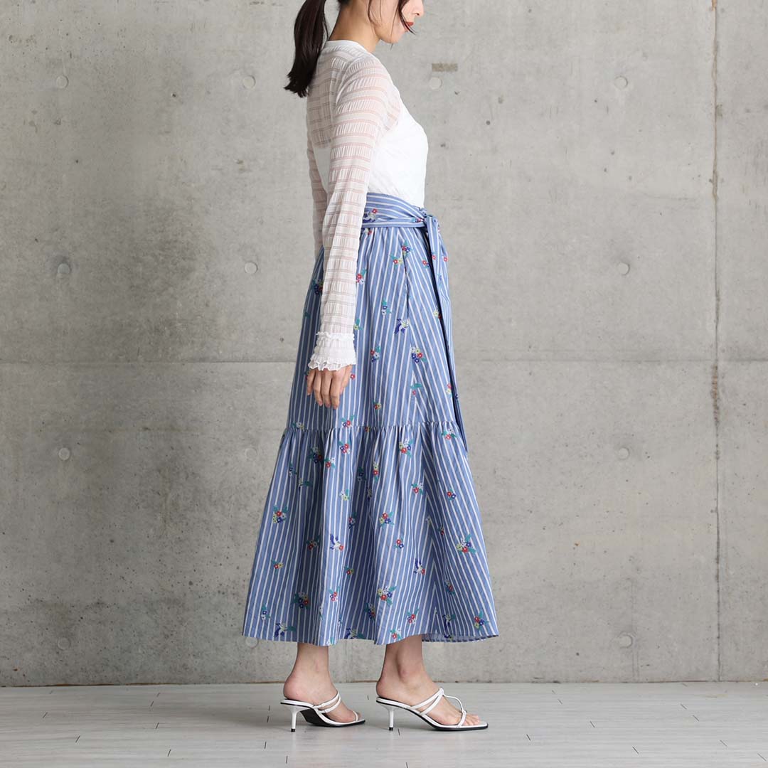 4月中旬～下旬お届け予定『Robin stripe』 Tiered skirt 【全3色】の画像