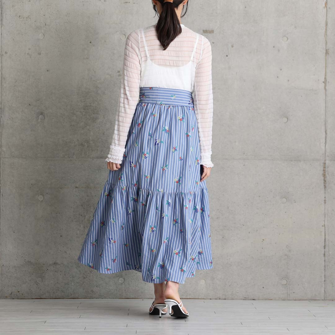 4月中旬～下旬お届け予定『Robin stripe』 Tiered skirt 【全3色】の画像