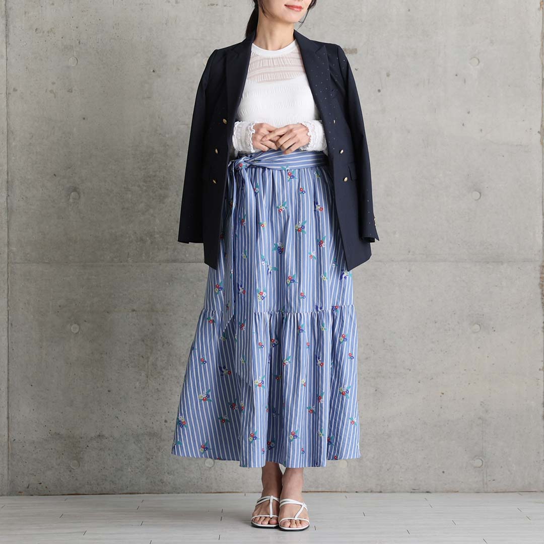 4月中旬～下旬お届け予定『Robin stripe』 Tiered skirt 【全3色】の画像