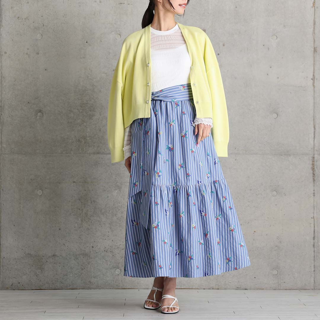 4月中旬～下旬お届け予定『Robin stripe』 Tiered skirt 【全3色】の画像