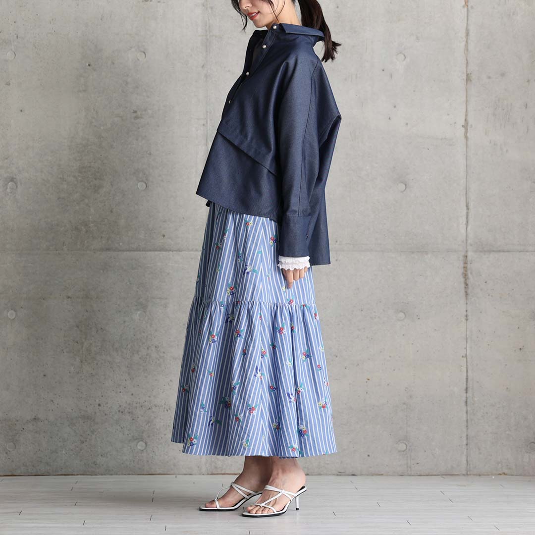 4月中旬～下旬お届け予定『Robin stripe』 Tiered skirt 【全3色】の画像