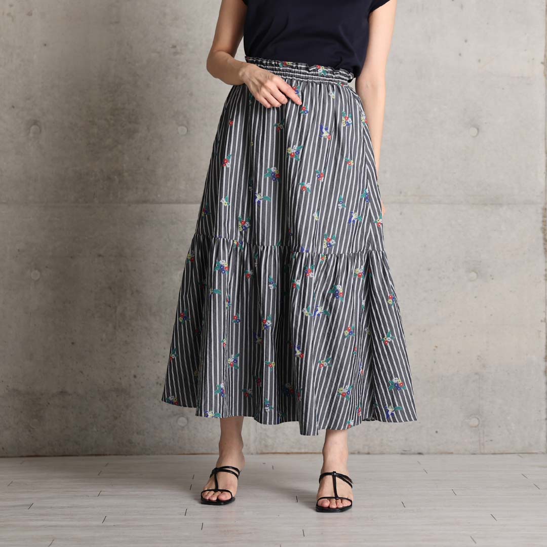 4月中旬～下旬お届け予定『Robin stripe』 Tiered skirt 【全3色】の画像