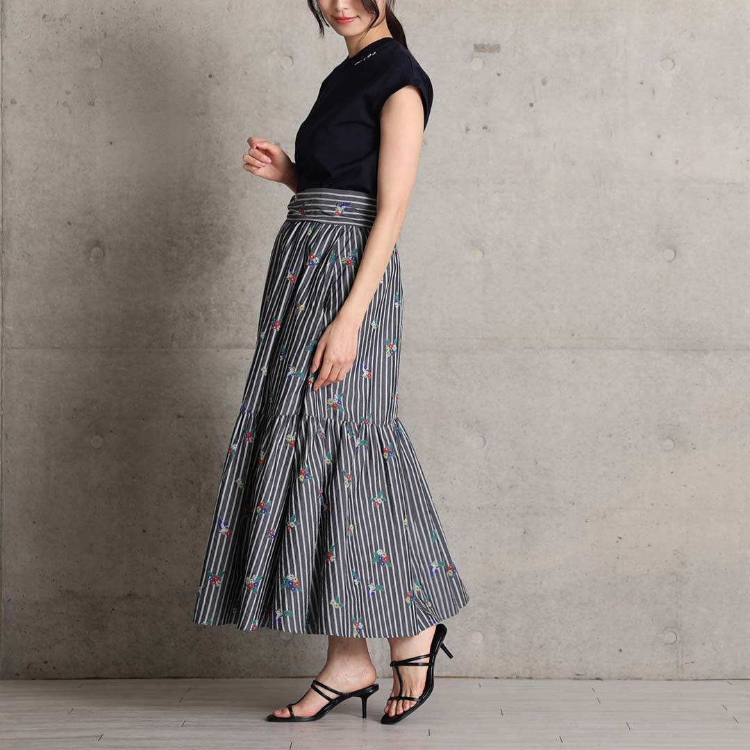 4月中旬～下旬お届け予定『Robin stripe』 Tiered skirt 【全3色】の画像