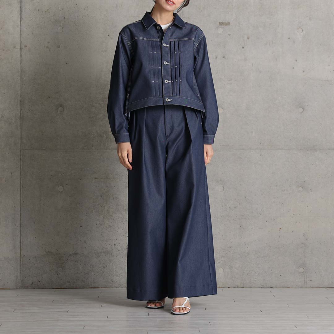 4月上旬お届け予定『Dress Denim』 Tuck pants NAVY DENIMの画像