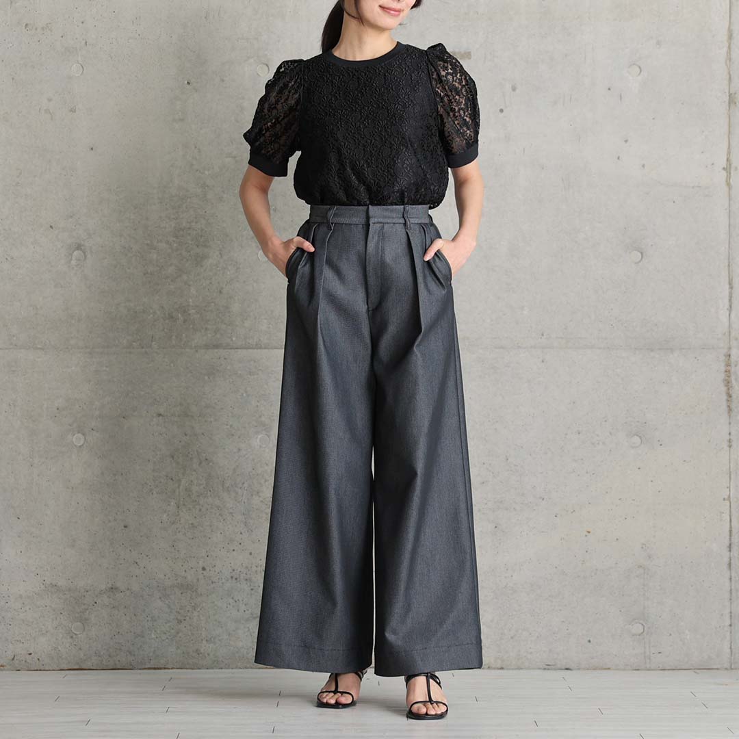 4月上旬お届け予定『Dress Denim』 Tuck pants BLACKの画像