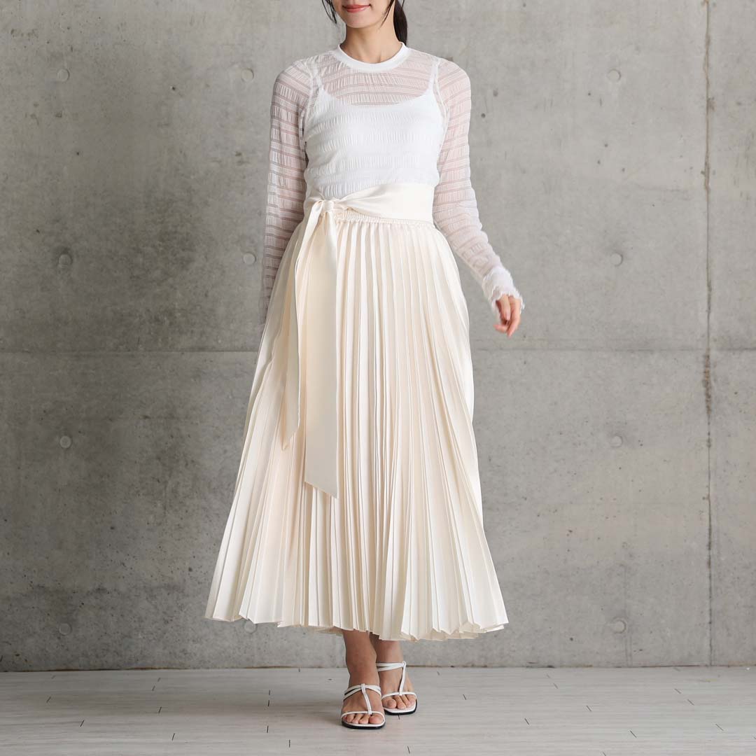 ３月上旬お届け予定 『Inflexion pleats』 Long skirt ECRUの画像