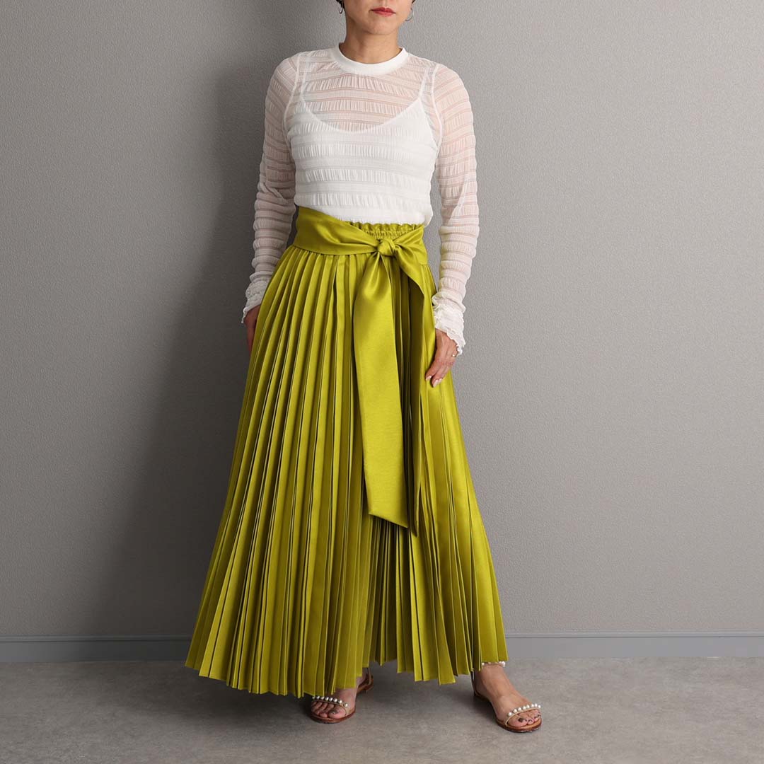 ３月上旬お届け予定 『Inflexion pleats』 Long skirt YELLOWの画像