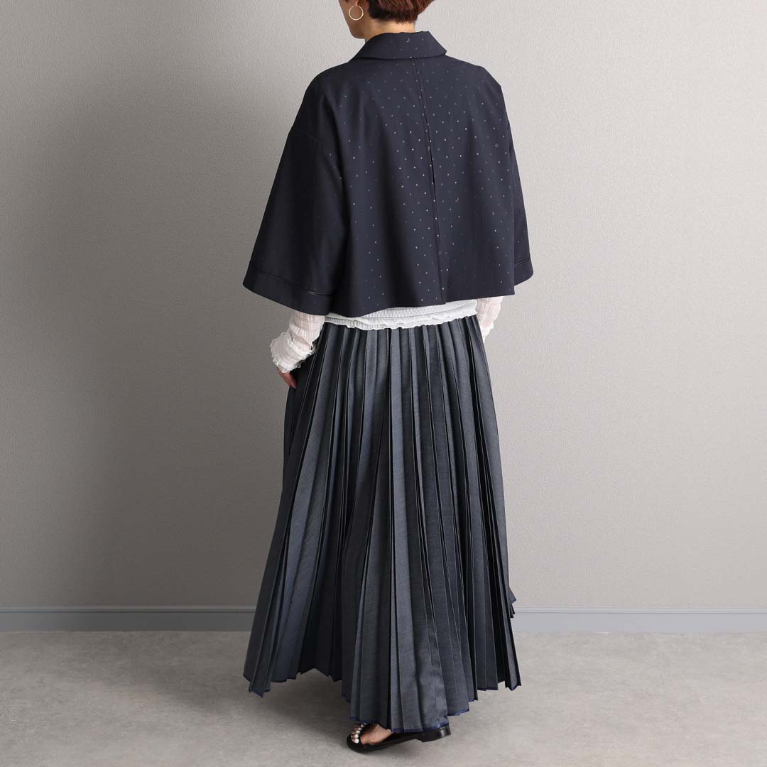 ３月上旬お届け予定 『Inflexion pleats』 Long skirt NAVY DENIMの画像