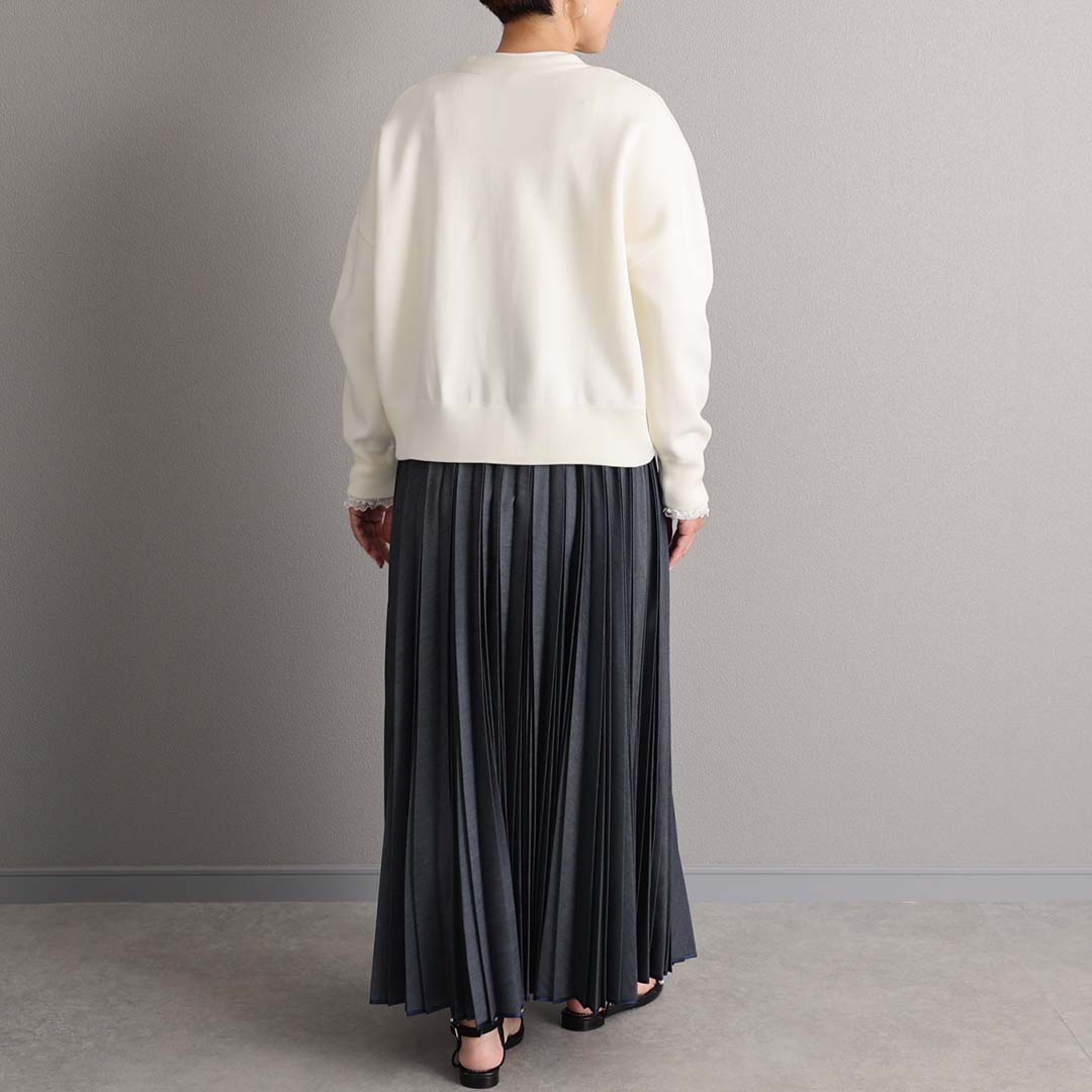 ３月上旬お届け予定 『Inflexion pleats』 Long skirt NAVY DENIMの画像