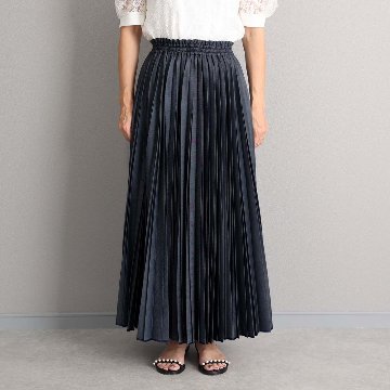 ３月上旬お届け予定 『Inflexion pleats』 Long skirt NAVY DENIMの画像