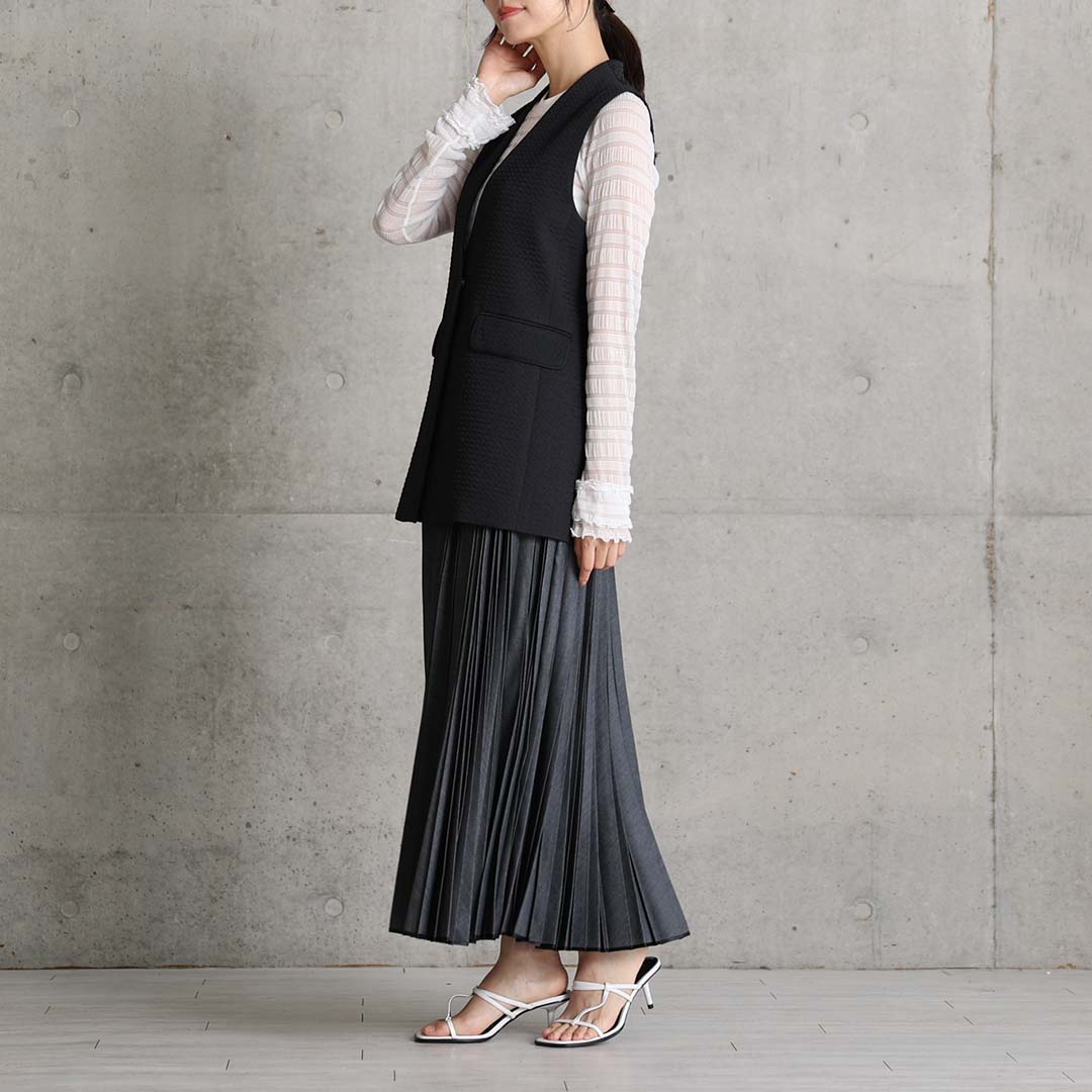 ３月上旬お届け予定 『Inflexion pleats』 Long skirt BLACK DENIMの画像