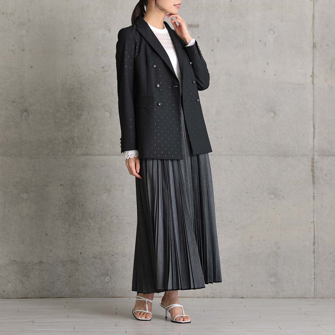 ３月上旬お届け予定 『Inflexion pleats』 Long skirt BLACK DENIMの画像