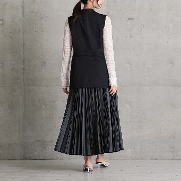 ３月上旬お届け予定 『Inflexion pleats』 Long skirt BLACK DENIMの画像