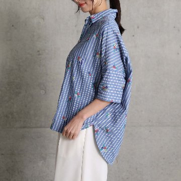 5月上旬お届け予定『Robin stripe』 Relax shirts BLUEの画像