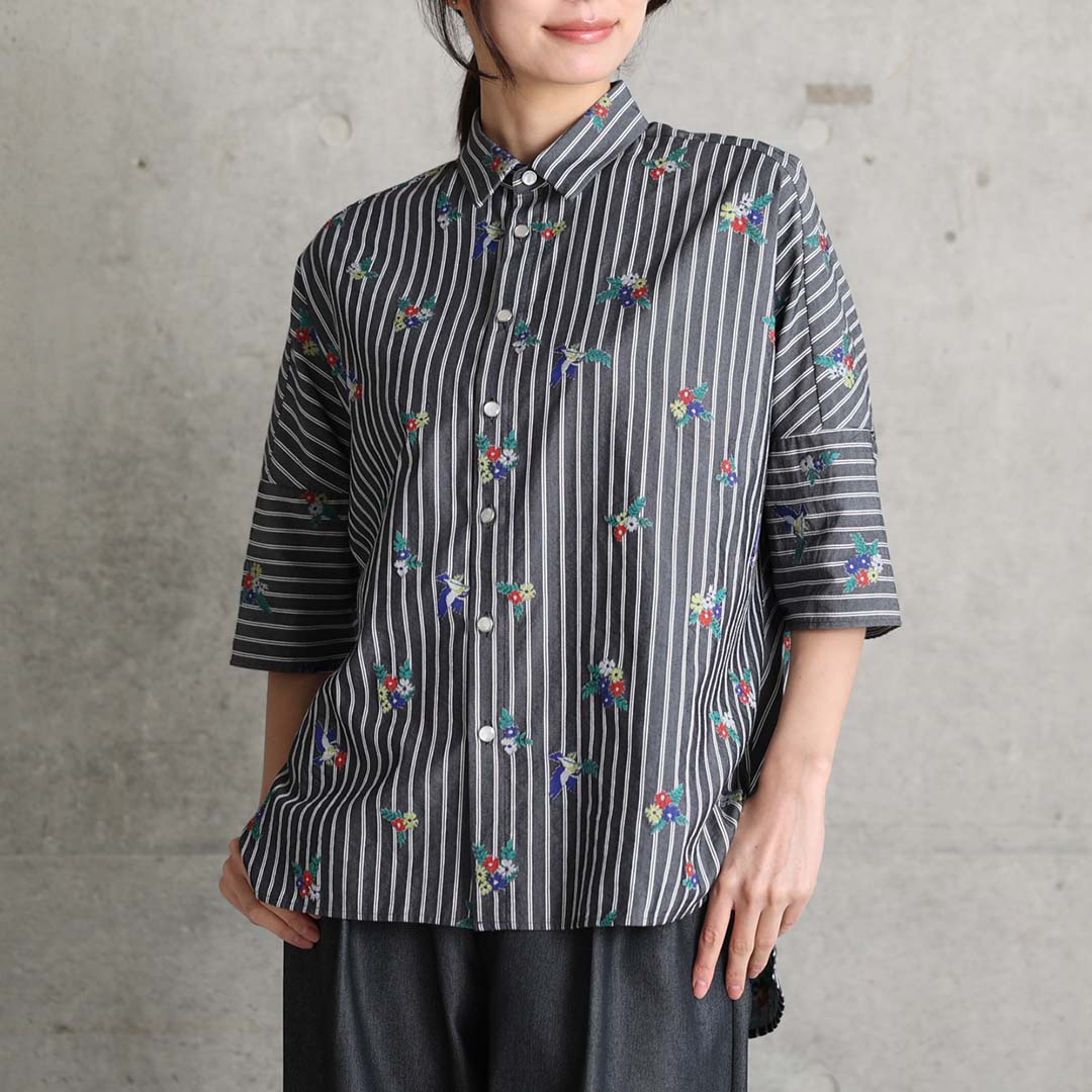 5月上旬お届け予定『Robin stripe』 Relax shirts BLACKの画像